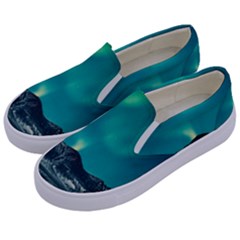 Blue And Green Sky And Mountain Kids  Canvas Slip Ons