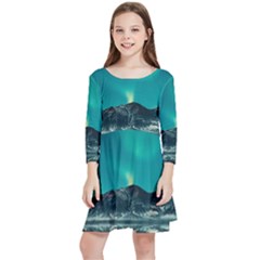 Blue And Green Sky And Mountain Kids  Quarter Sleeve Skater Dress