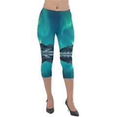 Blue And Green Sky And Mountain Lightweight Velour Capri Leggings  by Jancukart