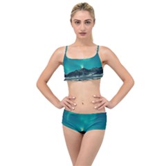 Blue And Green Sky And Mountain Layered Top Bikini Set