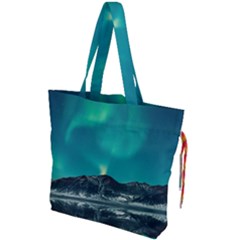 Blue And Green Sky And Mountain Drawstring Tote Bag