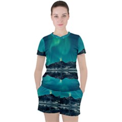 Blue And Green Sky And Mountain Women s Tee And Shorts Set