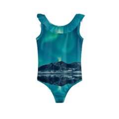 Blue And Green Sky And Mountain Kids  Frill Swimsuit