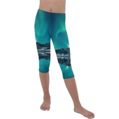 Blue And Green Sky And Mountain Kids  Lightweight Velour Capri Leggings 