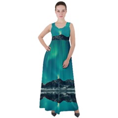 Blue And Green Sky And Mountain Empire Waist Velour Maxi Dress