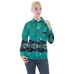 Blue And Green Sky And Mountain Women s Long Sleeve Pocket Shirt