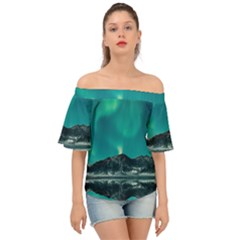 Blue And Green Sky And Mountain Off Shoulder Short Sleeve Top