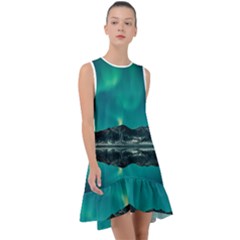 Blue And Green Sky And Mountain Frill Swing Dress