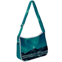 Blue And Green Sky And Mountain Zip Up Shoulder Bag