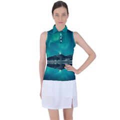 Blue And Green Sky And Mountain Women s Sleeveless Polo Tee