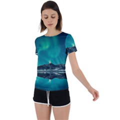 Blue And Green Sky And Mountain Back Circle Cutout Sports Tee