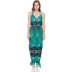 Blue And Green Sky And Mountain Sleeveless Tie Ankle Chiffon Jumpsuit