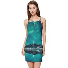 Blue And Green Sky And Mountain Summer Tie Front Dress