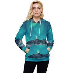 Blue And Green Sky And Mountain Women s Lightweight Drawstring Hoodie