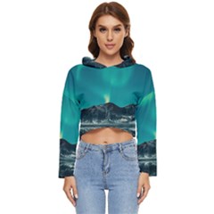 Blue And Green Sky And Mountain Women s Lightweight Cropped Hoodie