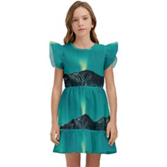 Blue And Green Sky And Mountain Kids  Winged Sleeve Dress