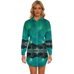 Blue And Green Sky And Mountain Womens Long Sleeve Shirt Dress