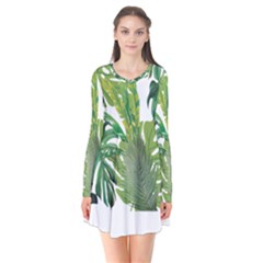 Tropical Jungle Leaf T- Shirt J U N G L E T R O P I C A L P A T T E R N T- Shirt Long Sleeve V-neck Flare Dress by maxcute