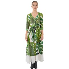 Tropical Jungle Leaf T- Shirt J U N G L E T R O P I C A L P A T T E R N T- Shirt Button Up Boho Maxi Dress by maxcute