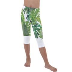 Tropical Jungle Leaf T- Shirt J U N G L E T R O P I C A L P A T T E R N T- Shirt Kids  Lightweight Velour Capri Leggings  by maxcute