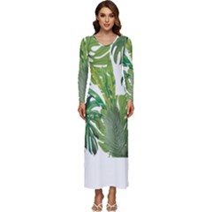 Tropical Jungle Leaf T- Shirt J U N G L E T R O P I C A L P A T T E R N T- Shirt Long Sleeve Velour Longline Maxi Dress by maxcute