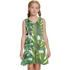 Tropical Jungle Leaf T- Shirt J U N G L E T R O P I C A L P A T T E R N T- Shirt Kids  Sleeveless Tiered Mini Dress by maxcute