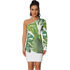 Tropical Jungle Leaf T- Shirt J U N G L E T R O P I C A L P A T T E R N T- Shirt Long Sleeve One Shoulder Mini Dress by maxcute