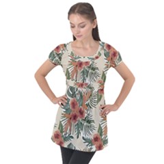 Tropical T- Shirt Tropical Attractive Floral T- Shirt Puff Sleeve Tunic Top by maxcute