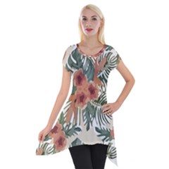 Tropical T- Shirt Tropical Attractive Floral T- Shirt Short Sleeve Side Drop Tunic by maxcute