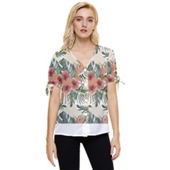 Tropical T- Shirt Tropical Attractive Floral T- Shirt Bow Sleeve Button Up Top by maxcute