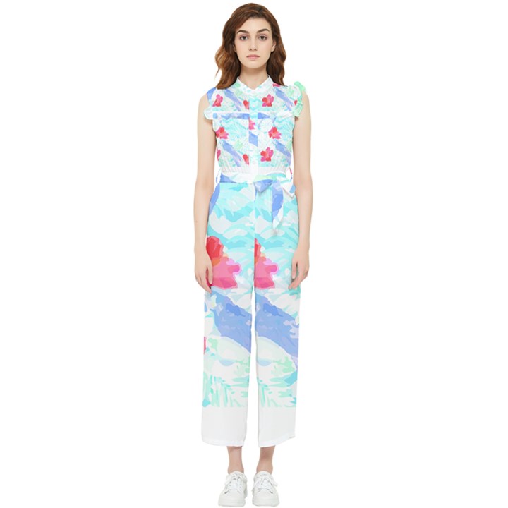 Tropical T- Shirt Tropical Attractive Forest T- Shirt Women s Frill Top Chiffon Jumpsuit