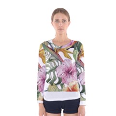 Tropical T- Shirt Tropical Bloom Decor T- Shirt Women s Long Sleeve Tee