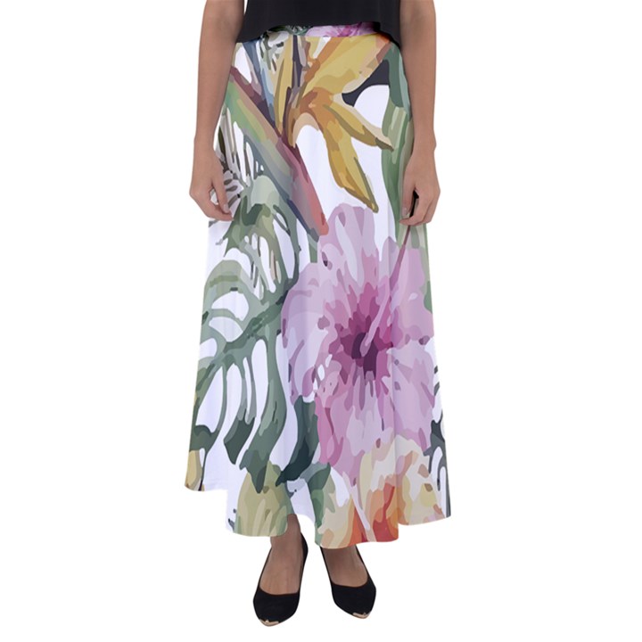 Tropical T- Shirt Tropical Bloom Decor T- Shirt Flared Maxi Skirt