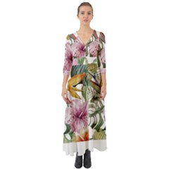 Tropical T- Shirt Tropical Bloom Decor T- Shirt Button Up Boho Maxi Dress by maxcute