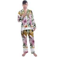 Tropical T- Shirt Tropical Bloom Decor T- Shirt Men s Long Sleeve Satin Pajamas Set by maxcute