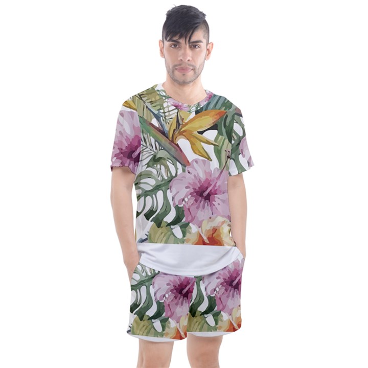 Tropical T- Shirt Tropical Bloom Decor T- Shirt Men s Mesh Tee and Shorts Set