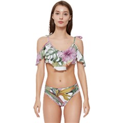 Tropical T- Shirt Tropical Bloom Decor T- Shirt Ruffle Edge Tie Up Bikini Set	 by maxcute