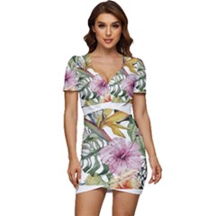 Tropical T- Shirt Tropical Bloom Decor T- Shirt Low Cut Cap Sleeve Mini Dress