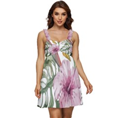 Tropical T- Shirt Tropical Bloom Decor T- Shirt Ruffle Strap Babydoll Chiffon Dress