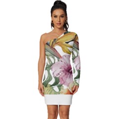 Tropical T- Shirt Tropical Bloom Decor T- Shirt Long Sleeve One Shoulder Mini Dress by maxcute