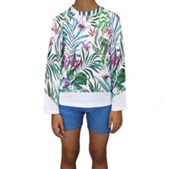 Tropical T- Shirt Tropical Bloom Wool Flowers T- Shirt Kids  Long Sleeve Swimwear