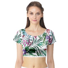 Tropical T- Shirt Tropical Bloom Wool Flowers T- Shirt Short Sleeve Crop Top