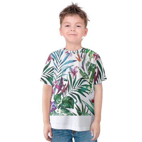 Tropical T- Shirt Tropical Bloom Wool Flowers T- Shirt Kids  Cotton Tee by maxcute