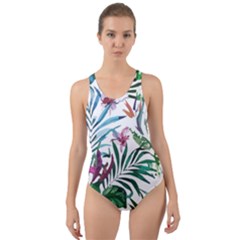 Tropical T- Shirt Tropical Bloom Wool Flowers T- Shirt Cut-Out Back One Piece Swimsuit