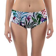 Tropical T- Shirt Tropical Bloom Wool Flowers T- Shirt Reversible Mid-Waist Bikini Bottoms