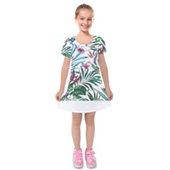 Tropical T- Shirt Tropical Bloom Wool Flowers T- Shirt Kids  Short Sleeve Velvet Dress