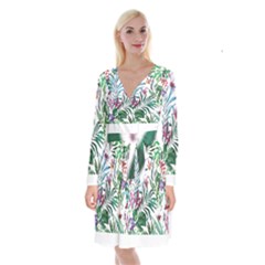 Tropical T- Shirt Tropical Bloom Wool Flowers T- Shirt Long Sleeve Velvet Front Wrap Dress