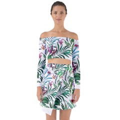 Tropical T- Shirt Tropical Bloom Wool Flowers T- Shirt Off Shoulder Top with Skirt Set