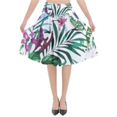 Tropical T- Shirt Tropical Bloom Wool Flowers T- Shirt Flared Midi Skirt