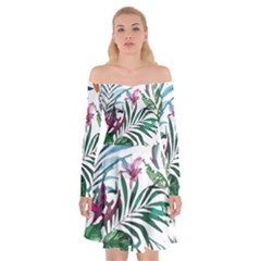 Tropical T- Shirt Tropical Bloom Wool Flowers T- Shirt Off Shoulder Skater Dress